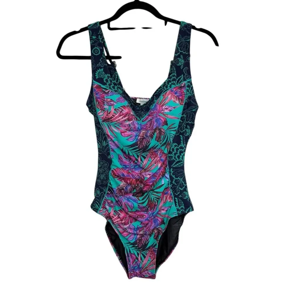 Sundance Kailani Tropical Print One Piece Swimsuit in Teal - Size S